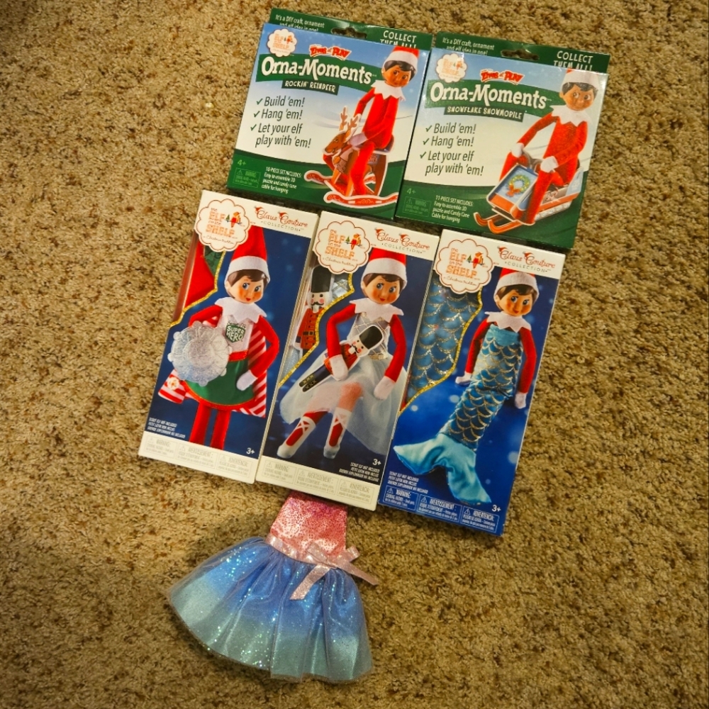 Elf on the shelf set of 4 outfits and 2 ornament crafts
